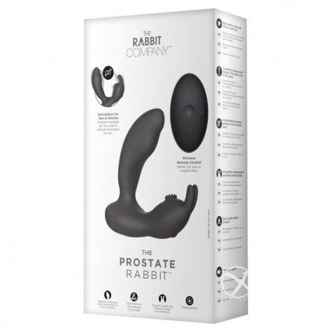 Чёрный массажёр простаты Prostate Rabbit с вибрацией и пультом ДУ