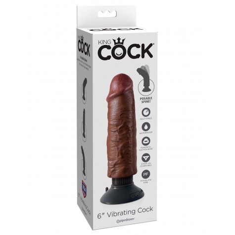 Коричневый вибратор 6" Vibrating Cock - 17,8 см.